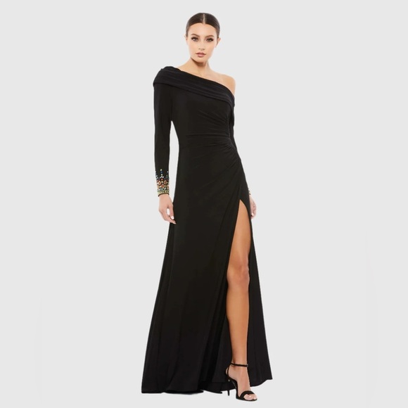 Mac Duggal 12231 NWT Beaded Cuff Drop Shoulder Faux Wrap Gown - Picture 2 of 8